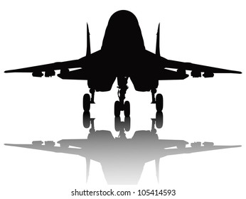 Jet fighter with reflection detailed vector silhouette. Separate layers.