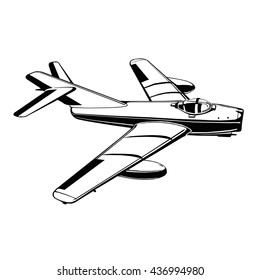 jet fighter retro soviet war, vector drawing, graphic, isolated, monogram, symbol, logo