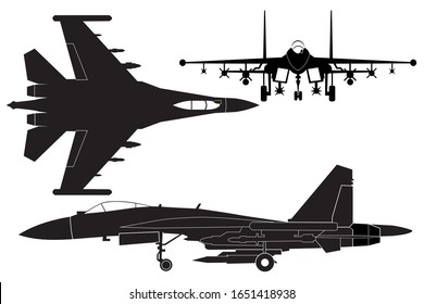 Silueta de caza a chorro vectorial sobre fondo blanco
