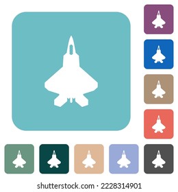 Jet fighter silhouette white flat icons on color rounded square backgrounds