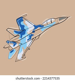 Jet-Kämpfer Sukhoi Su-27 Vektorgrafik.Fighter Flugzeuge fliegen in der Himmelslinie Zeichnung im modernen Stil der Malerei, Poster, Druck, Logo, Ikone.