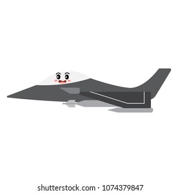 Jet Fighter transportation cartoon character side view isolated on white background vector illustration.