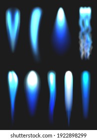 Jet flames. Blue blasting fire aviation fueling futuristic rocket engine flame decent vector realistic templates