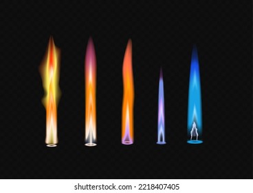 Jet flames. Blue blasting fire aviation fueling futuristic rocket engine flame decent vector realistic templates