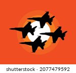 jet flying formation with sunset background vector design