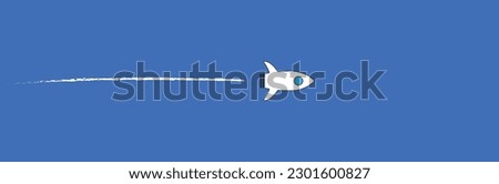 Jet is flying on blue background. new job, walking alone, idea concepts.