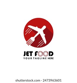 Jetfood. Food Delivery Gabel Illustration mit Flugzeug Transport Logo Design