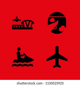 jet icon. 4 jet set with airplane, flight and watercraft silhouette vector icons for web and mobile app