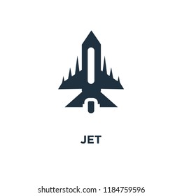 Jet icon. Black filled vector illustration. Jet symbol on white background. Can be used in web and mobile.