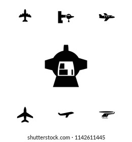 Jet icon. collection of 7 jet filled icons such as jetway, plane, luggage compartment in airplane. editable jet icons for web and mobile.
