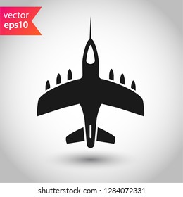 Jet icon. Fighter jet vector sign. Bomber plane flat symbol