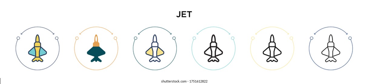 Jet icon in filled, thin line, outline and stroke style. Vector illustration of two colored and black jet vector icons designs can be used for mobile, ui, web
