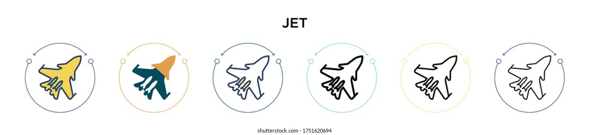 Jet icon in filled, thin line, outline and stroke style. Vector illustration of two colored and black jet vector icons designs can be used for mobile, ui, web