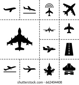 Jet icon. set of 13 filled jet icons such as runway, plane