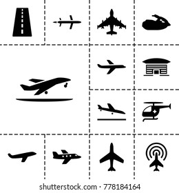 Jet icons. set of 13 editable filled jet icons such as plane, runway, plane landing, medical helicopter, jet ski, plane taking off