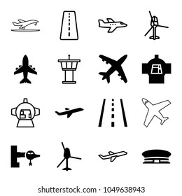 Jet icons. set of 16 editable filled and outline jet icons such as jetway, airport, plane, helicopter, runway, airport tower, luggage compartment in airplane