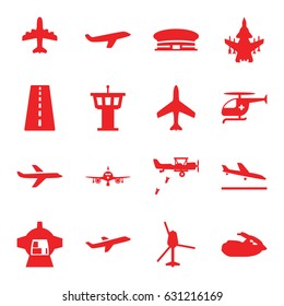 Jet icons set. set of 16 jet filled icons such as plane, runway, plane landing, airport tower, airport, luggage compartment in airplane, medical helicopter, jet ski