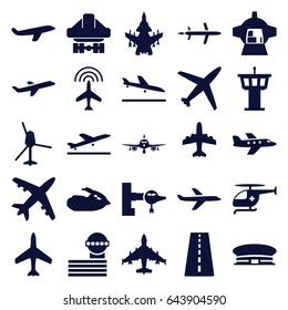 Jet icons set. set of 25 jet filled icons such as plane, runway, plane taking off, plane landing, jetway, airport tower, airport, medical helicopter, jet ski
