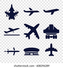 Jet icons set. set of 9 jet filled icons such as plane taking off, airport, plane