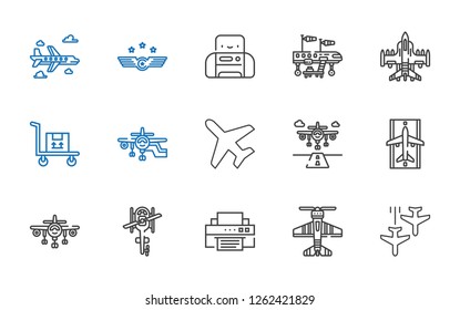 jet icons set. Collection of jet with plane, airplane, printer, helicopter, runway, transportation, air force. Editable and scalable jet icons.