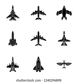 Jet icons set. Simple set of 9 jet vector icons for web isolated on white background