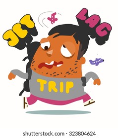 Jet lag after long flight. Vector illustration Flat
