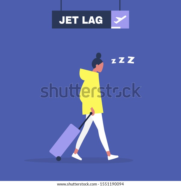 Jet Lag Conceptual Illustration Young Exhausted Stock Vector Royalty Free 1551190094