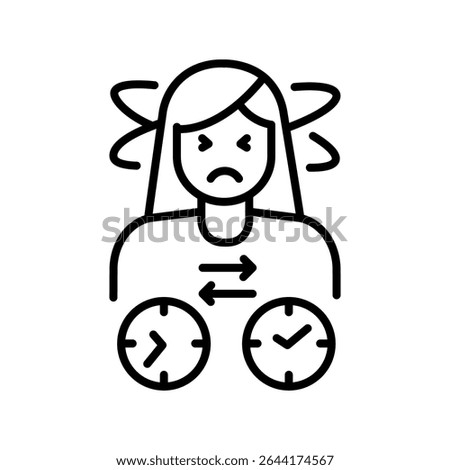 jet lag crew black line icon. Vector isolated element. Editable stroke.