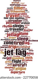 Jet lag word cloud concept. Collage made of words about jet lag. Vector illustration