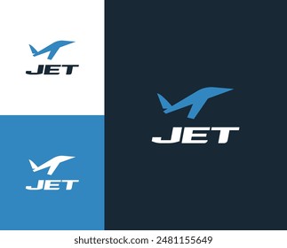 Jet letter with plane icon logo design illustration. plane logo design inspiration. Jet logo template
