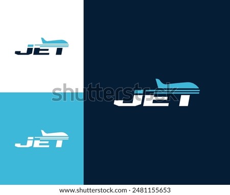 Jet letter with plane icon logo design illustration. plane logo design inspiration. Jet logo template
