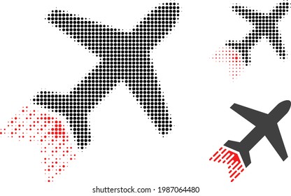 Jet Liner Halftone Dotted Icon. Halftone Array Contains Circle Pixels. Vector Illustration Of Jet Liner Icon On A White Background.