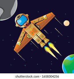 Jet man. Astronaut with selt contained rocket. Cartoon flat style. Graphic illustration.