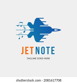 Jet note. airplane and music notes logo design