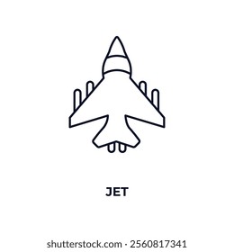 jet outline icon. Linear vector from army and military concept. Thin line jet icon isolated on white background