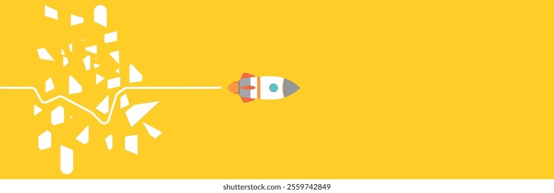 Jet overcoming obstacles on yellow background. Idea concept of overcoming obstacles.goal,goal,new path,ideas.