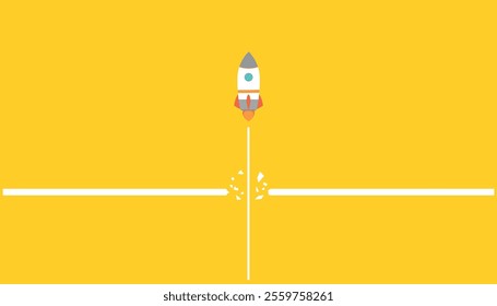 Jet overcoming obstacles on yellow background. Idea concept of overcoming obstacles.goal,goal,new path,ideas.