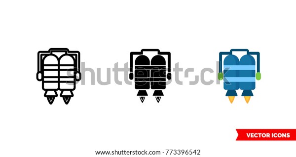 Jet pack icon of 3 types: color,\
black and white, outline. Isolated vector sign\
symbol.