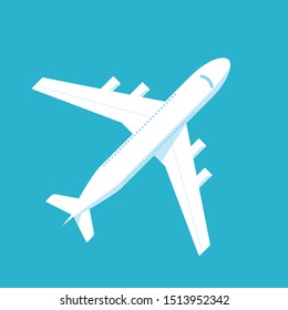 Jet passenger airplane on isolated background. Aircraft symbol or icon - top view. Flat vector illustration.