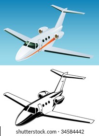 The jet passenger airplane in vector format. Color and black.