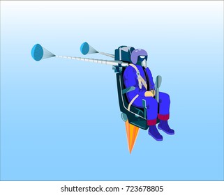  jet pilot in helmet and uniform  leave cockpit  jet plane on blue sky background. pilot training catapulting vector illustration.