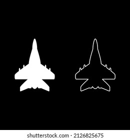 Jet Plane Fighter Reactive Pursuit Military Set Icon White Color Vector Illustration Image Simple Solid Fill Outline Contour Line Thin Flat Style