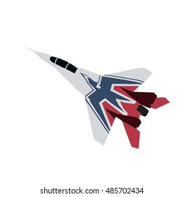 Jet plane, flat vector illustration. Military fighter. Isolated airplane