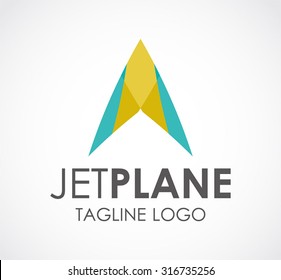 Jet plane flying with speed abstract vector logo design template business air icon company identity symbol concept