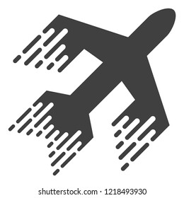 Jet plane icon with fast speed effect. Vector illustration designed for modern abstraction with symbols of speed, rush, progress, energy. Fast jet plane movement symbol on a white background.