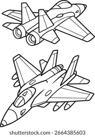 Vector de arte de línea de avión jet para ilustración o página para colorear