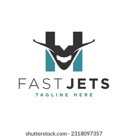 jet plane logo design with letter H