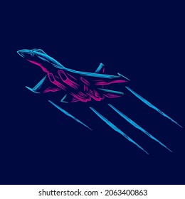 Jet plane pop art logo. Aircraft colorful design with dark background. Abstract vector illustration. Isolated black background for t-shirt, poster, clothing, merch, apparel, badge design