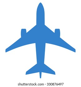 Jet Plane vector icon. Style is flat cobalt symbol, rounded angles, white background.