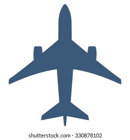 Jet Plane vector icon. Style is flat blue symbol, rounded angles, white background.